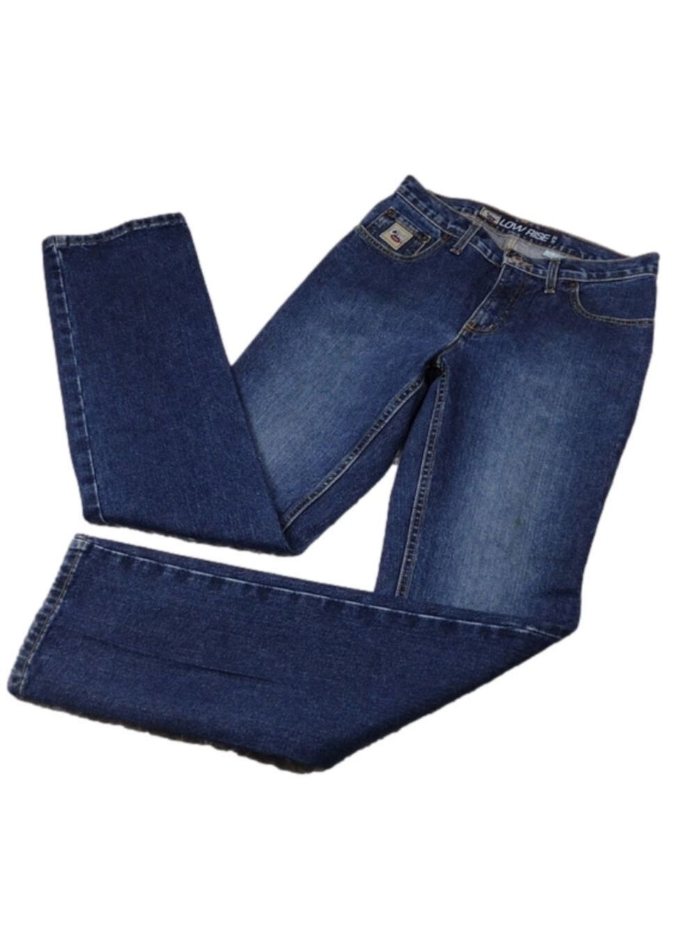 Cruel Girl Slim Five Pocket Dark Wash Low Rise Straight Leg Streetwear Blue Jean